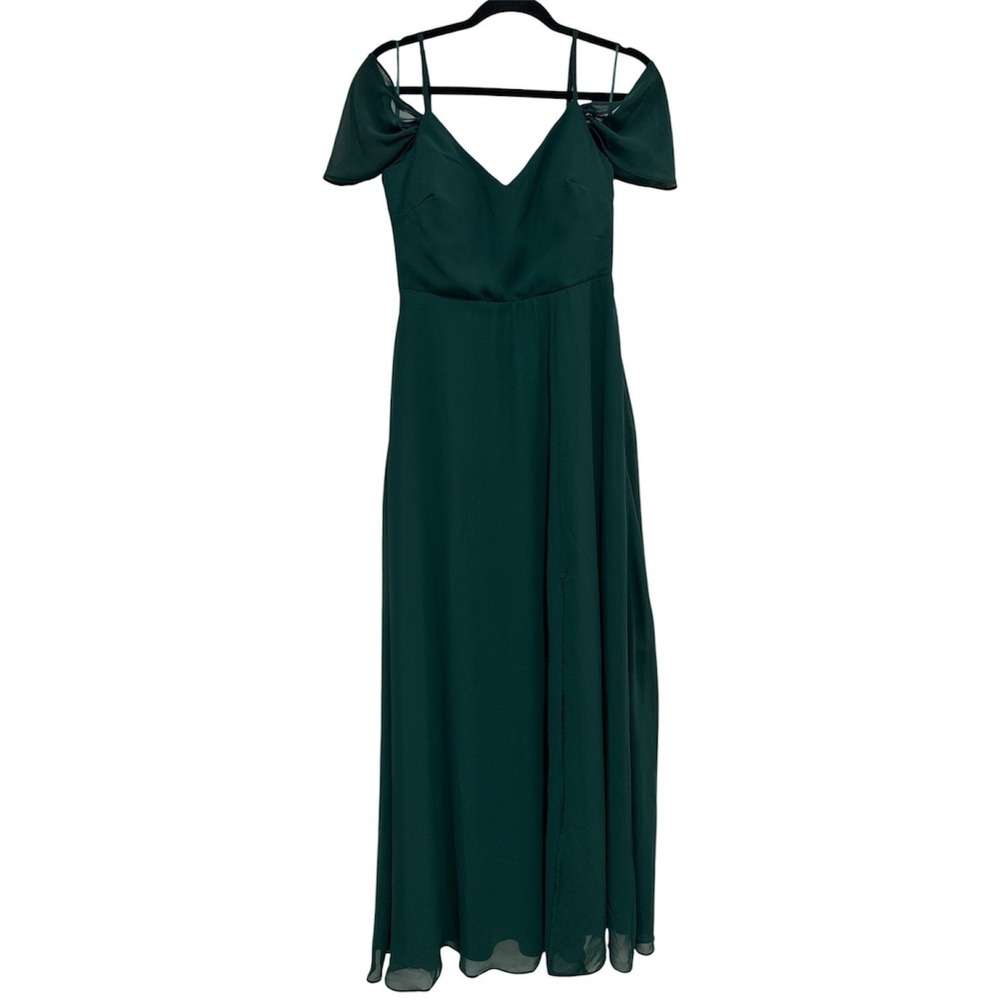 Birdy Grey Maxi Dress Green Bridesmaid Drape Sleeve Chiffon Emerald Small